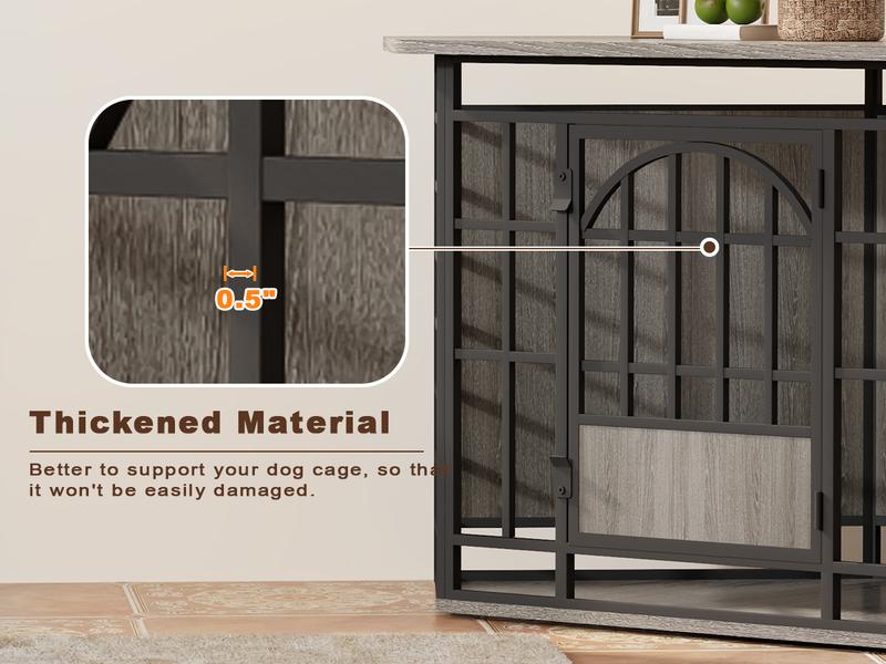 COZPAW 52 Inch Corner Dog Crate Furniture,Wooden Dog Kennel Indoor Furniture End Table,Modern Dog Cage Decorative Pet House TV Stand for Large Medium Dogs,Gray