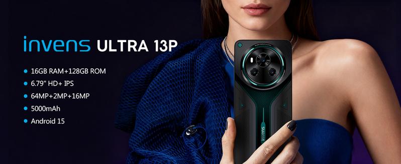 The Most Affordable Smartphone: INVENS Ultra 13P 6.79" HD+ smartphone, dual SIM dual standby,  5000mAh Battery Android 15 with 16+128+TF 1TB, 16MP+64MP high-definition dual cameras, Facial Recognition + Fingerprint Unlock,Bluetooth: 5.0