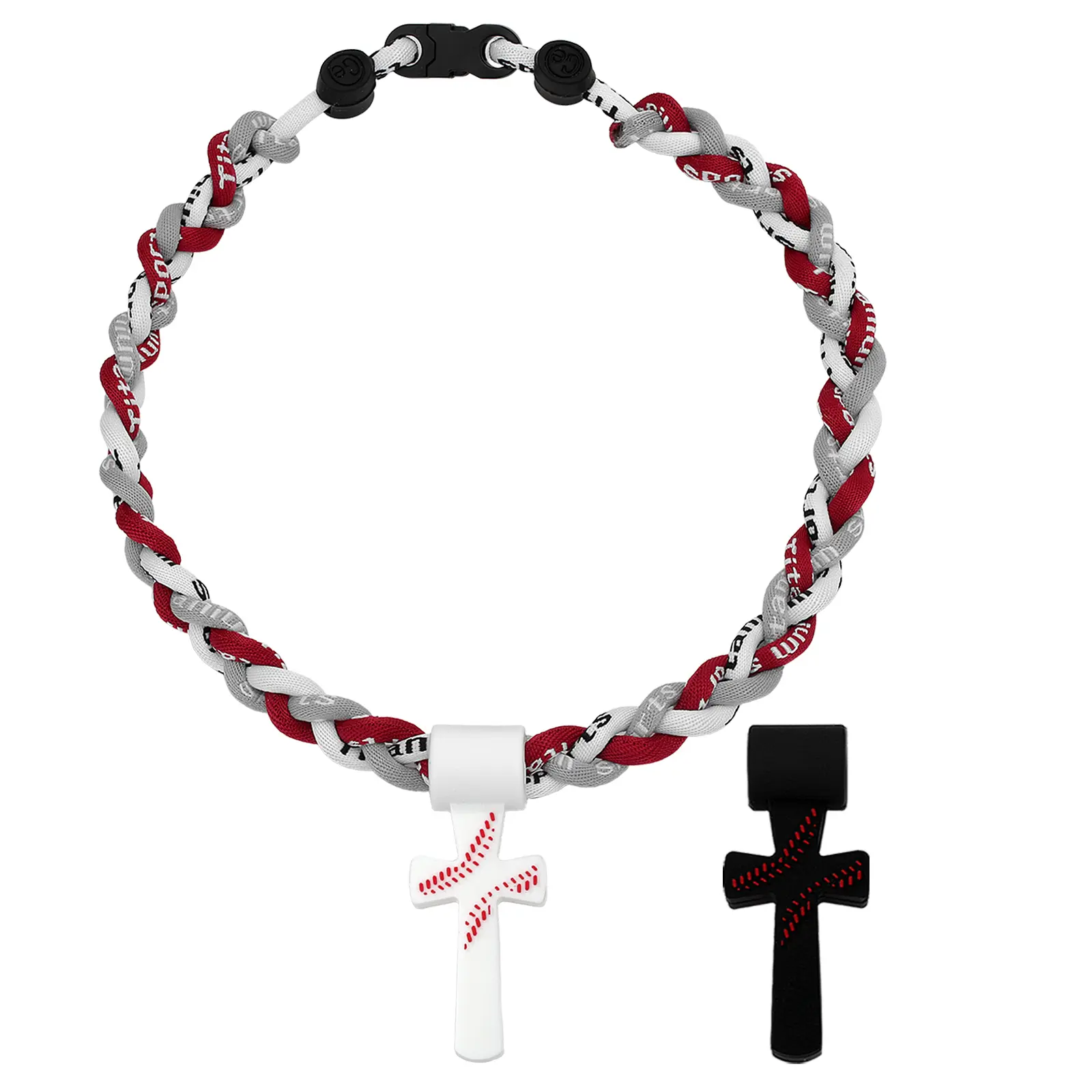 OIDEA Boys' Sports Necklace, Braided Silicone Tornado Jewelry with Motivational Quote Cross Charm for Baseball, Casual Wear - 18.11in, Lightweight, Comfy Wear