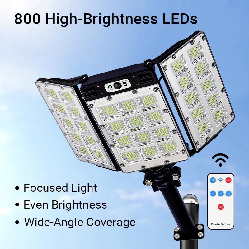 Solar Flood Lights 800 LEDs Motion Sensor Remote Control IP65 Waterproof 3 Brightness Modes Super Bright Outdoor Security Lights