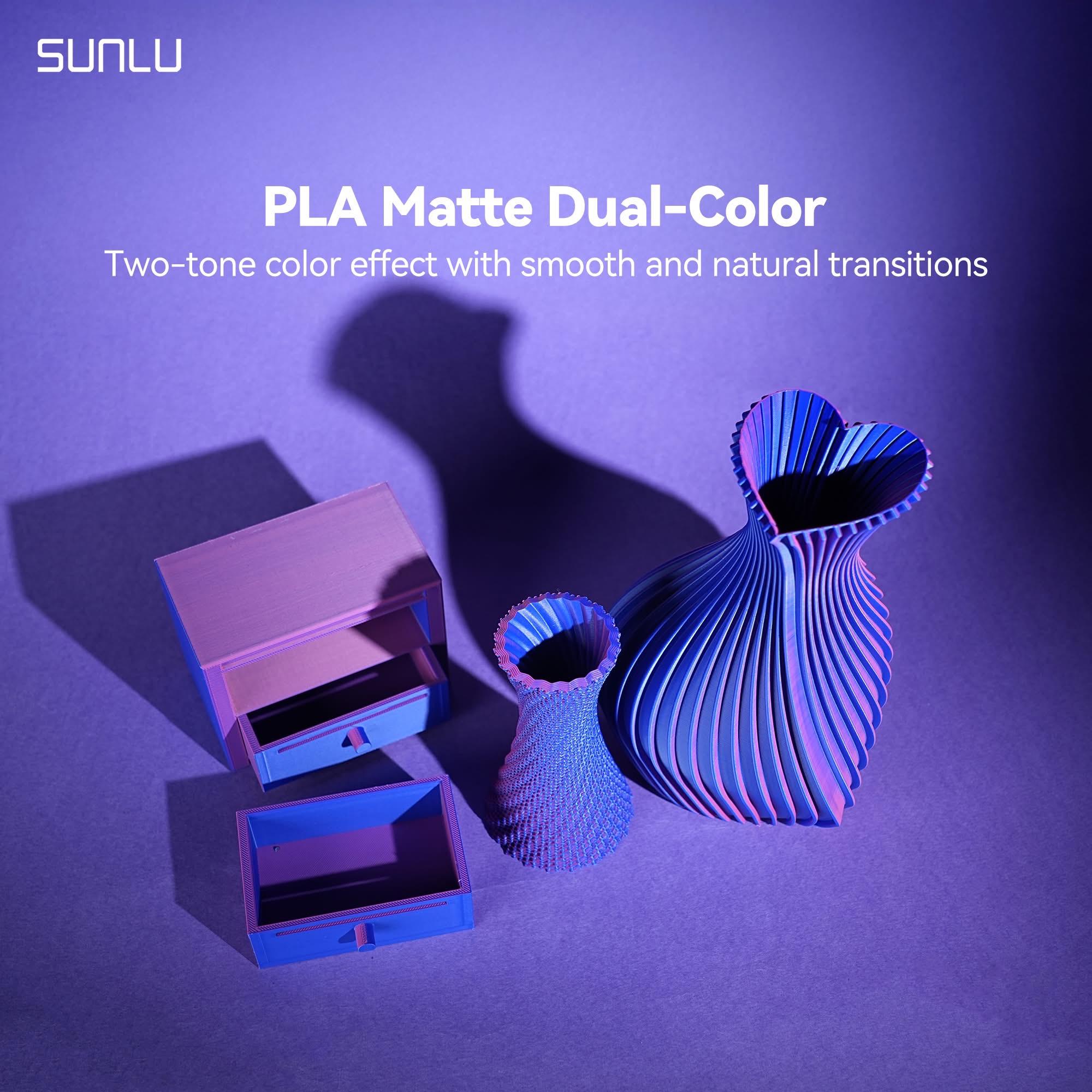 SUNLU Matte PLA Dual-Color 3D Printer Esthenic Filament 1KG, Seamless Two-Tone Shifts & Soft Matte Finish
