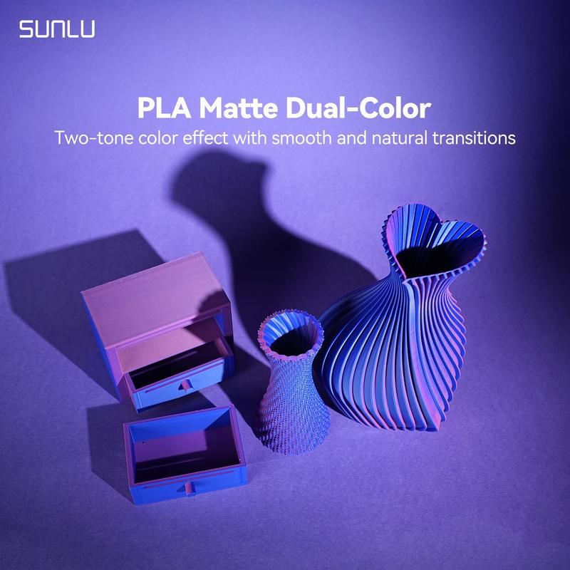 SUNLU Matte PLA Dual-Color 3D Printer Esthenic Filament 1KG, Seamless Two-Tone Shifts & Soft Matte Finish