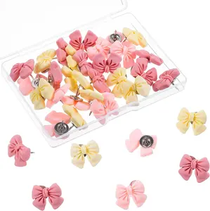 30Pcs Cute Push Pins for Bulletin Board,Pink Push Pins Decorative Bow Thumb Tacks for Cork Board Bulletin Wall Photo Map Office Decor