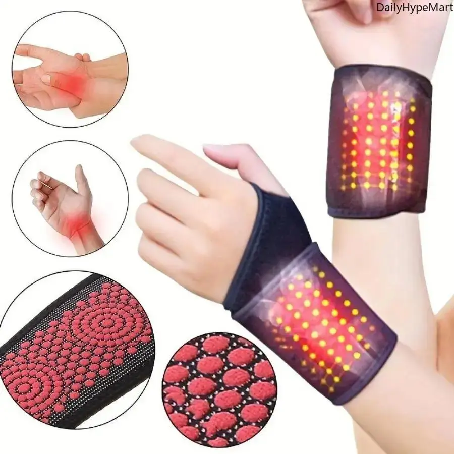 Self-Heating Magnetic Wrist Wraps - Washable Cloth Wristbands with Red Light Therapy for Pain Relief, Fashion Accessory for Healthcare Support, Heated, Adults, Wellness Accessory, Prop 65 Safe, Cordless Wearable, Hand Support, Casual, Daily