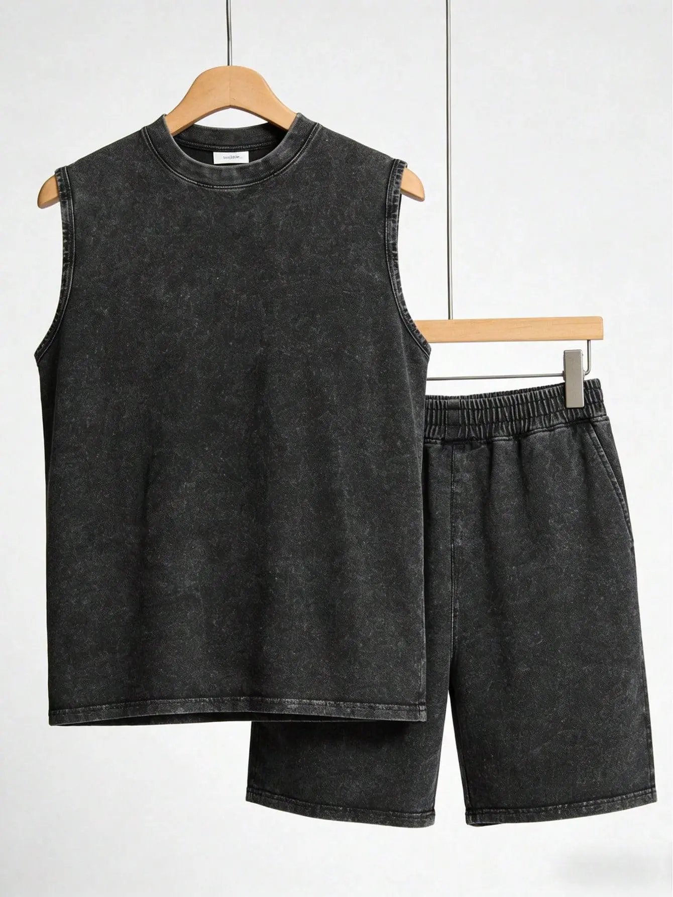 2-piece retro washed grey vest and shorts set - unisex retro oversized two-piece streetwear, comfortable daily style Vintage Man Distressed