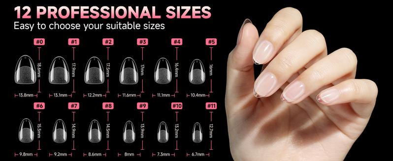 Extra Short Almond Nail Tips 12 Sizes 120Pcs Clear