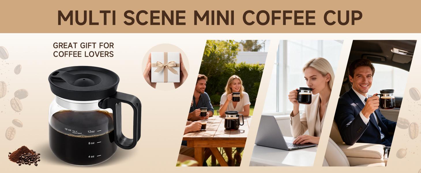 16 Oz Coffee Pot Mug,Mini Coffee Pot Cup,with Spill Proof Lid Heatproof Glass Mug Large Capacity ideal Gift for Coffee Lovers (1pcs)