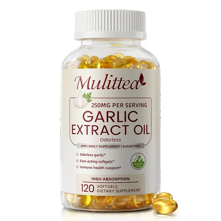 Mulittea 60 Day Supply Garlic Extract Oil Softgels, 250mg Per Serving, 120 Softgels, Odorless Garlic Supplement for Heart, Circulation, Immune & Antioxidant Support, High Absorption,