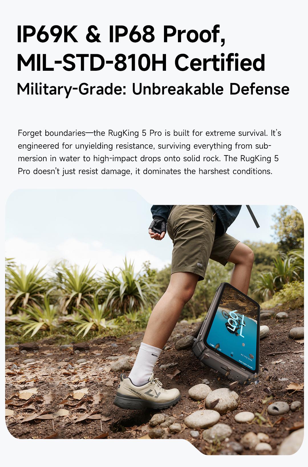Ulefone RugKing 5 Pro 20000 mAh Battery 16GB+256GB Android 16 Rugged Phone, 6.78" 60Hz Display Tough Smartphone, 64MP+20MP+ 18MP Camera, Built-in Back Camping Light, NFC/ 4G Dual SIM/Widevine L1 - Black