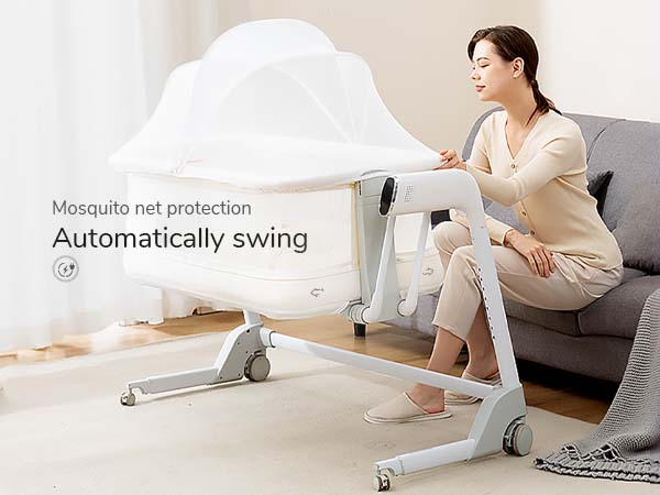 Maydolly Smart Baby Bassinet – 2-in-1 Bedside Crib & Playpen with Auto Rocking, White Noise, Mesh Sides & Mattress – Adjustable Sleeper for Newborns to 24 Months
