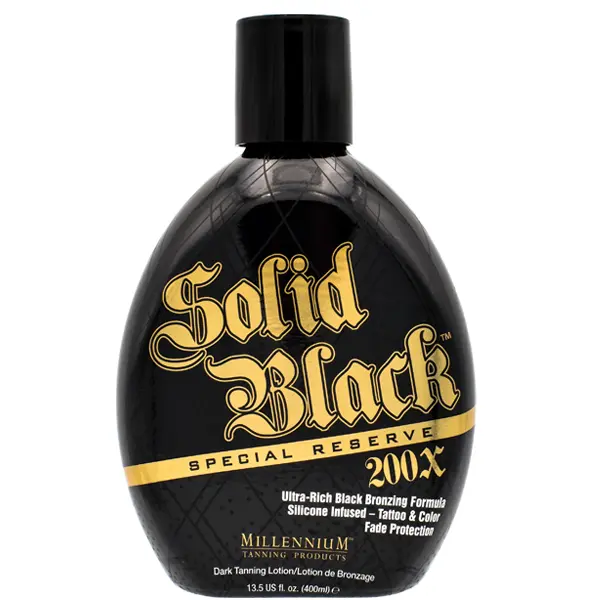 Millennium Tanning Solid Black Special Reserve 200X Bronzing Lotion - Body Care Cosmetic with Tattoo Protector, Skin Tighteners, Antioxidants, 13.5 oz Dark Self Tanner Plain & Glow Tanning Body Self-Tanners
