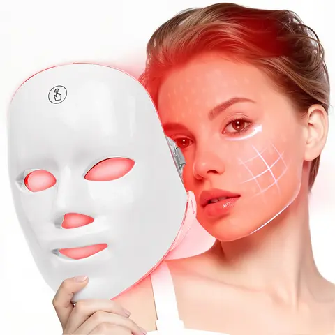 SHMHE Red Light Therapy Mask - 7 Color LED Facial Beauty Machine, Photon Skin Rejuvenation, Cordless Rechargeable Lithium Battery Self Care Product, Personal Care Gadget, Ideal Cool Gifts for Women, Girlfriend Gifts for Daily Fall Skincare,techvibes