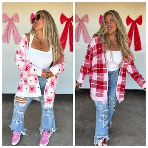 Valentine's Day Plaid or Checker Bows Cloud Cardigan
