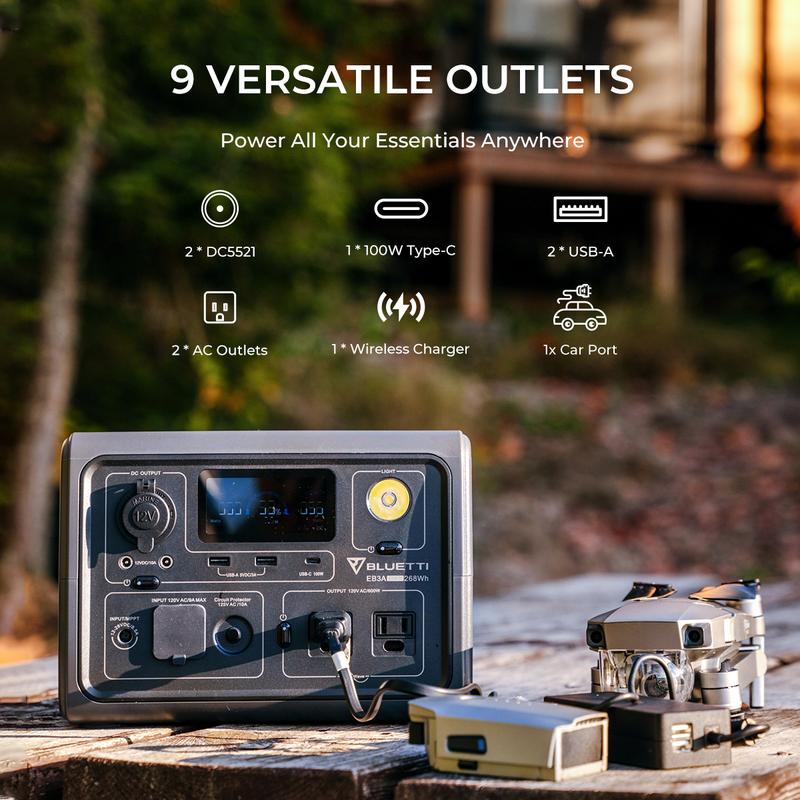 BLUETTI EB3A Portable Generator,600W Solar Generator, 268Wh LiFePO4 Power Station for Camping, Home Use, Emergency