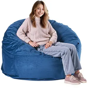 VEVOR Bean Bag Chair,  , Round BeanBag Chair with Removable & Washable Cover for Adult, Dutch Velvet & High-Density Foam Filling Adult Bean Bag with Handle and Side Pocket for Living Room, Bedroom, Blue
