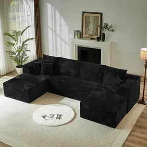 Niccae  133.86" Cloud Modular Sectional Sofa with 1 Ottoman,Modern Upholstered Couches, Comfort U Shaped Sofa for Living Room,Deep Seat Corner Couch ,No Assembly Required