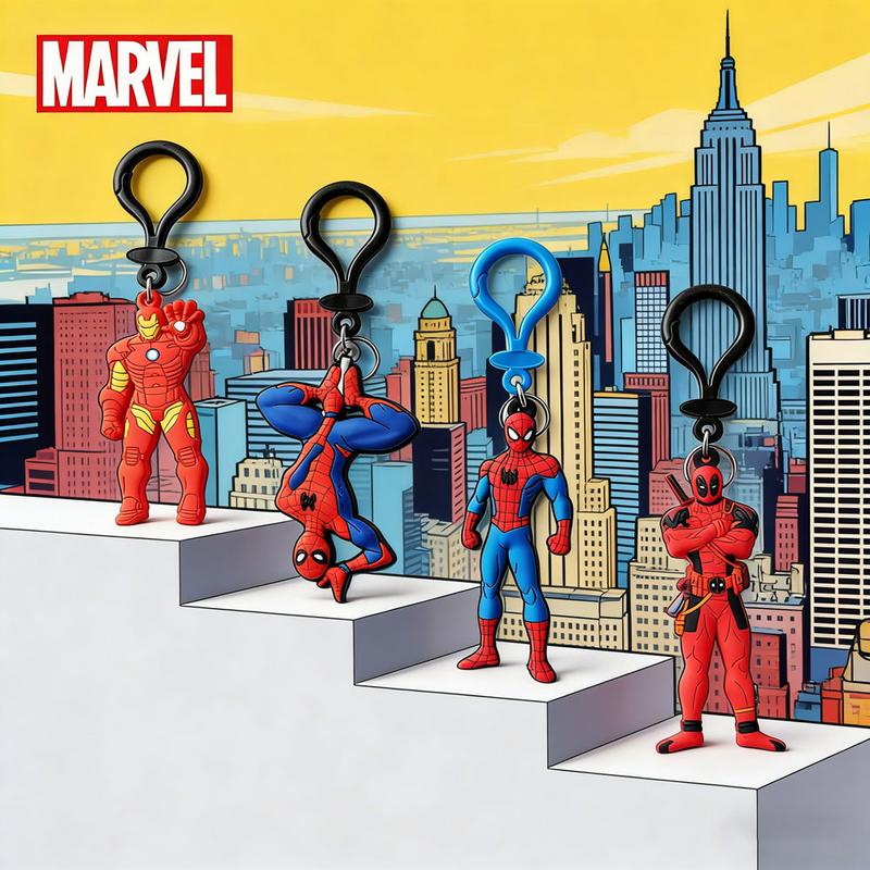1PC Marvel Iron Man Deadpool Spider-Man Keychain Officially Licensed Novelty Collectible Super Hero Anime Peripheral Backpack Decoration Car key Pendant Desk Ornament Durable PVC Soft Rubber Gift