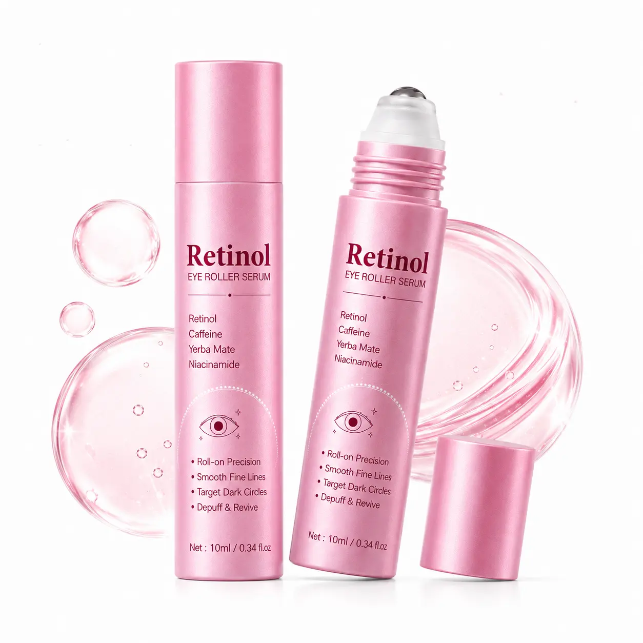Retinol Eye Roller Serum, 10ml Eye Serumwith Retinol, Caffeine, Yerba Mate &Niacinamide, Under Eye Roller for FineLines, Dark Circles, Puffiness, Hydrating &Firming Eye Care