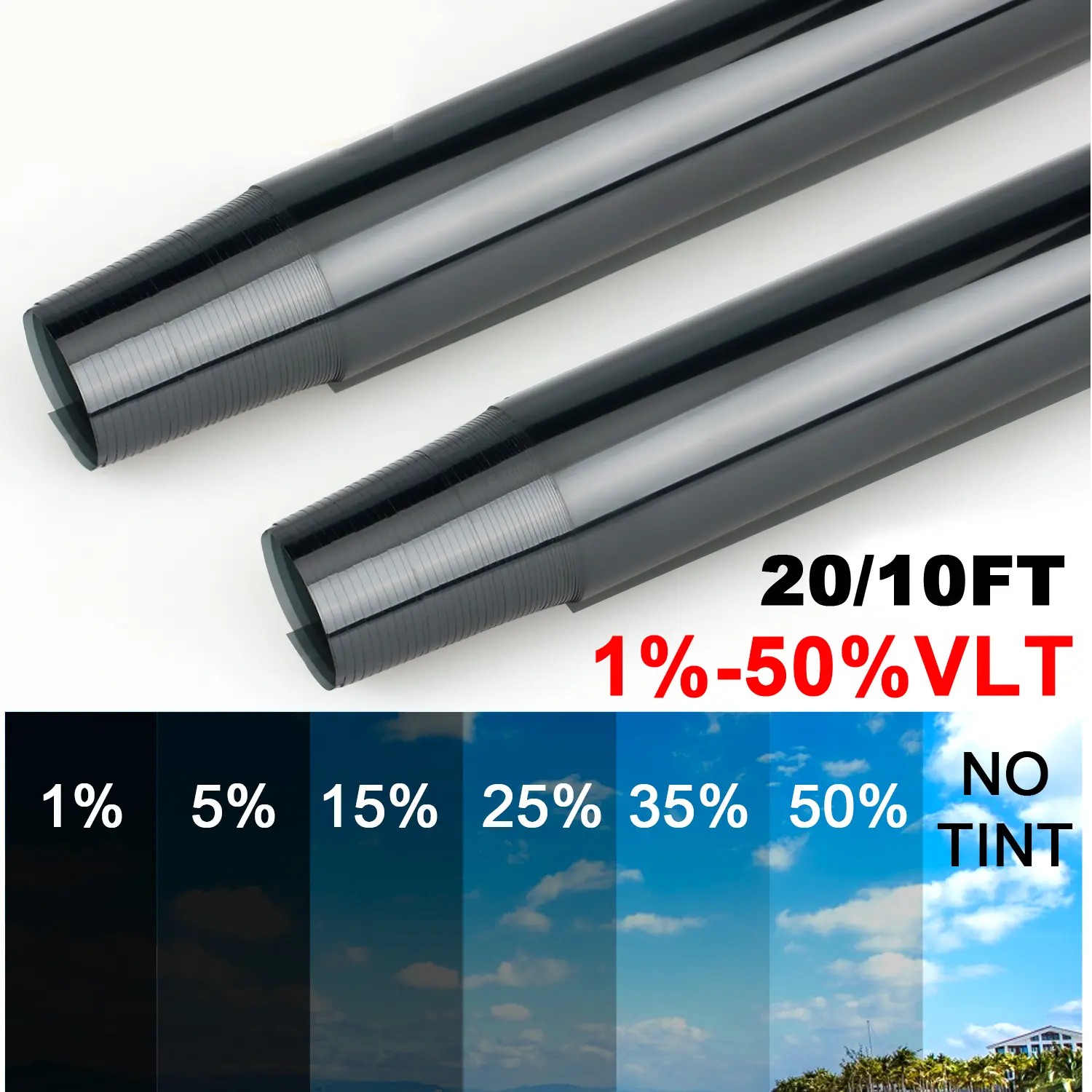 300/600CM Car Window Tint Film 1% 5% 15% 20% 25% 35% 50%VLT,Blocks UV/IR Rays, Heat & Glare - Scratch Resistance Car Window Film Roll Car Home Office Glass rear, Car Sun shade
