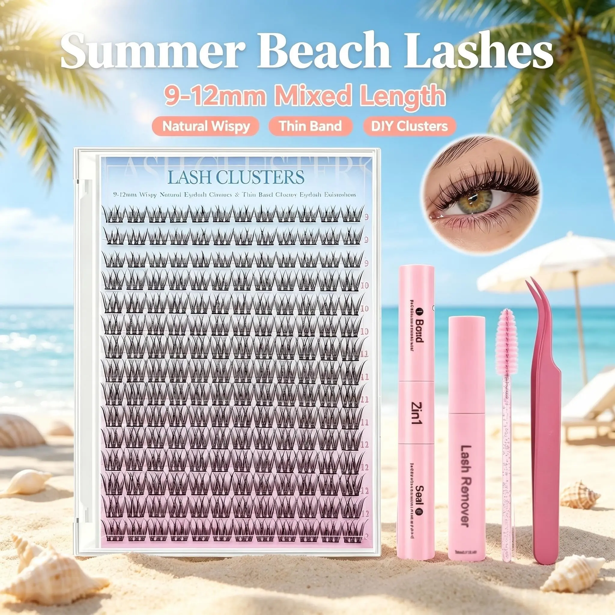 SOSIAYCICI Eyelash Kit 9-12mm 168Pcs Wispy Natural Clusters Eyelash DIY Lash Extension Kit with Lash Bond&Seal, Lash Tweezers, DIY Eyelash Extension Kit for Beginners Makeup Cosmetic