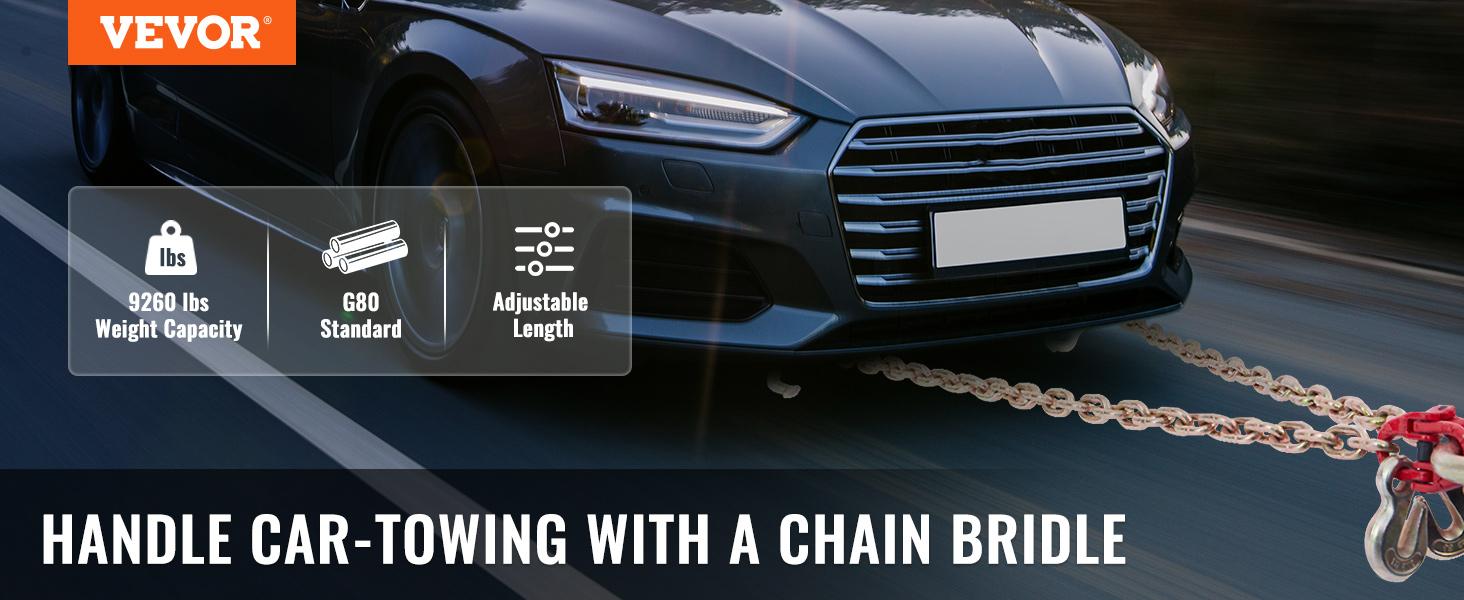 VEVOR V-Chain Bridle, TikTokShopBlackFriday, 9620 lbs Working Load Limit, 5/16'' x 3' G80 Tow Chain with RTJ Cluster Hooks, DOT Certified, Galvanized Coating Manganese Steel & D-Shackle, for Lifting & Moving Activities VEVOR Super Brand Day