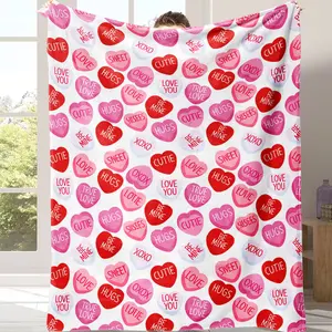 Valentine's Day exclusive blanket，Suitable for all four seasons A warm nap blanket featuring a pink heart-shaped pattern with text, is suitable for use on sofas, beds, and lounge chairs. It is an ideal gift for children, adults, wives, or oneself.