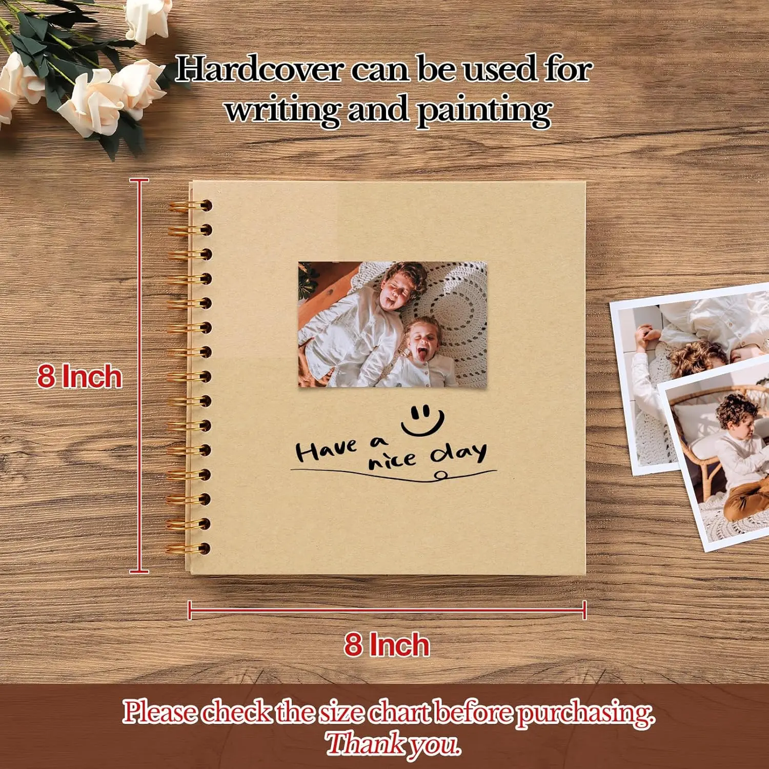 8 x 8 Inch DIY Scrapbook Album, Hardcover Kraft Paper Scrap Book with 40 Blank Pages, Photo Memory Book for Wedding, Anniversary and Family (Yellow, 8 Inch)