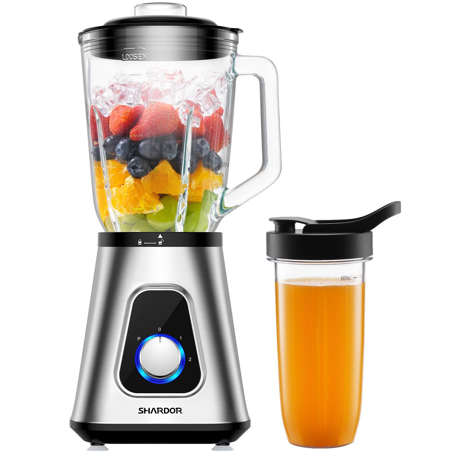 SHARDOR 1200W Blender for Shakes and Smoothies, Countertop Blender and Personal Blender Combo, for Frozen Fruit Drinks, Smoothies, Sauces, 52oz Sliver Mixer Machine Appliance Kitchen Juice Power Household