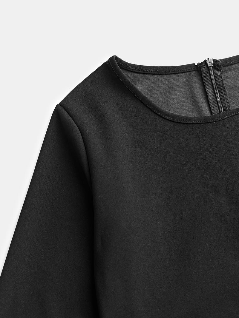 Women's Stylish Elegant Dress Slim-Fitting Figure-Flattering Long-Sleeved PU Leather Panel Zipper Closure All-Season Wear Formal Minimalist Party Workwear Womenswear