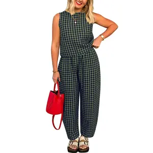 2 Piece Sets for Women Summer Matching Wide Leg Crop Pants Outfit Casual Beach Lounge Set