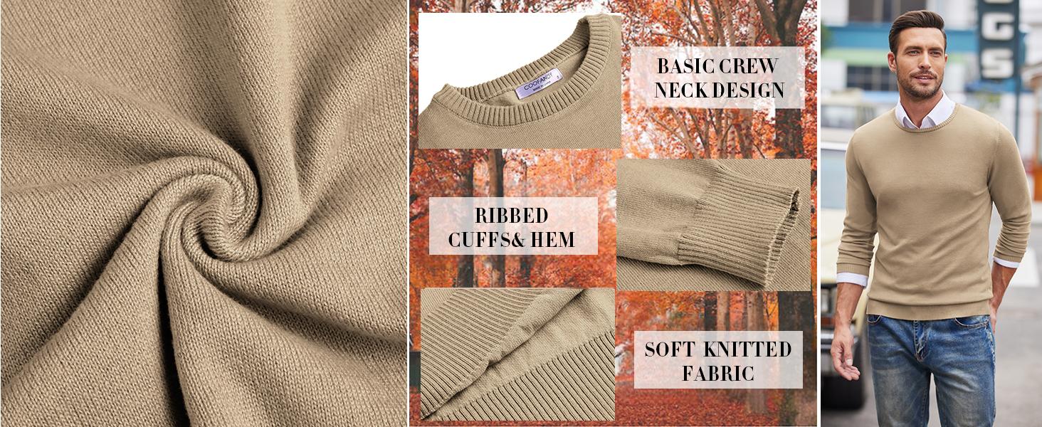 COOFANDY Men's Dress Crew Neck Sweater Slim Fit Lightweight Sweatshirts Knitted Pullover Casual Fashion Long Sleeve Sweater