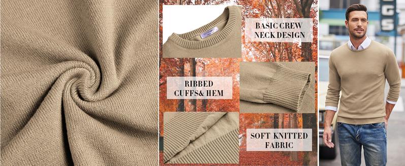 COOFANDY Men's Dress Crew Neck Sweater Slim Fit Lightweight Sweatshirts Knitted Pullover Casual Fashion Long Sleeve Sweater