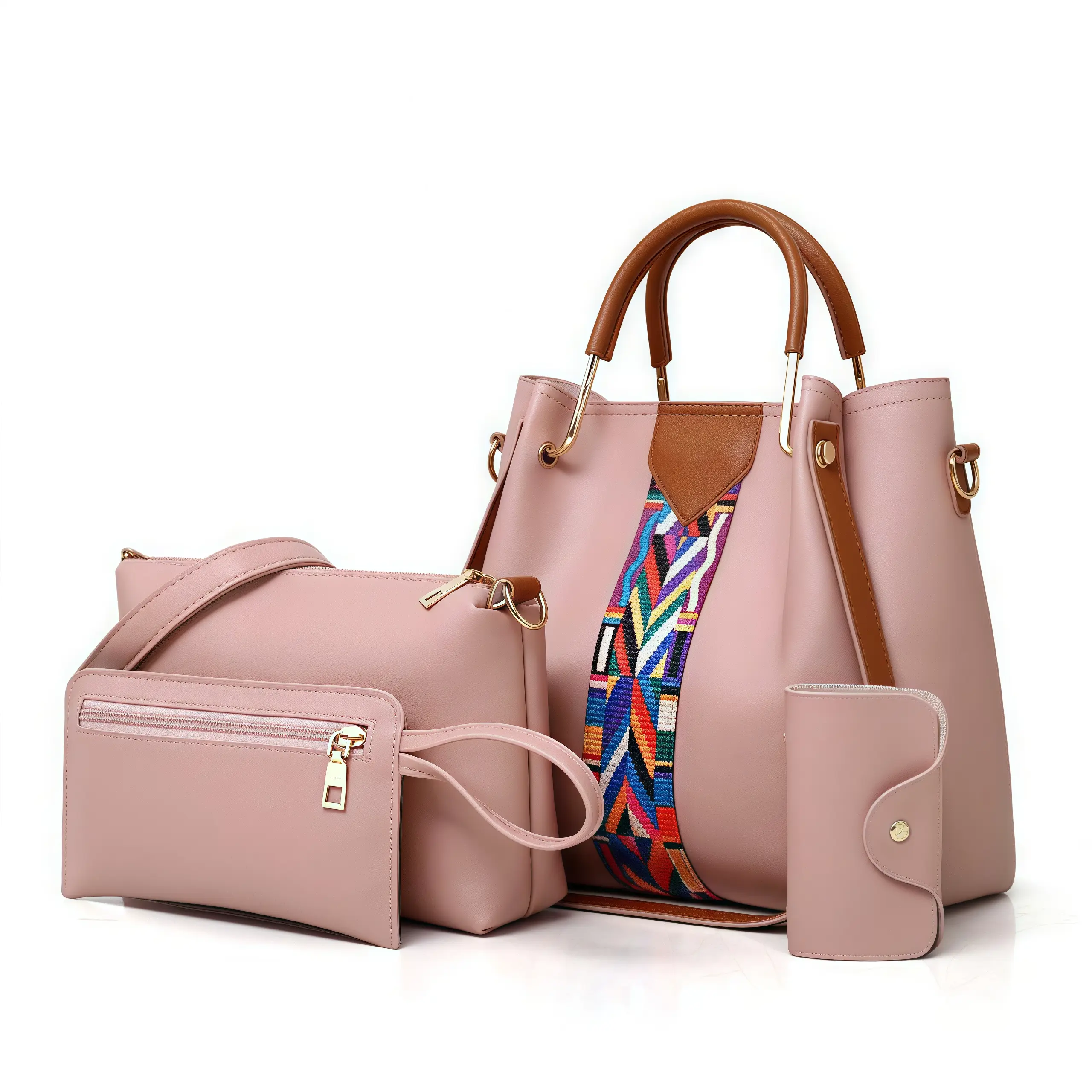 4pcs Fashion Women's Tote Bag, Shoulder Bag, HandbagMoney Bun Bag, Large Capacity Ethnic Ribbon Handbag,Crossbody Bucket Bag, Trendy And Simple Bag For BestBirthday Gifts Shoulder Bag, Thanksgiving Gifts AndChristmas Gifts Women's 3-in-1 Crossbody Bag