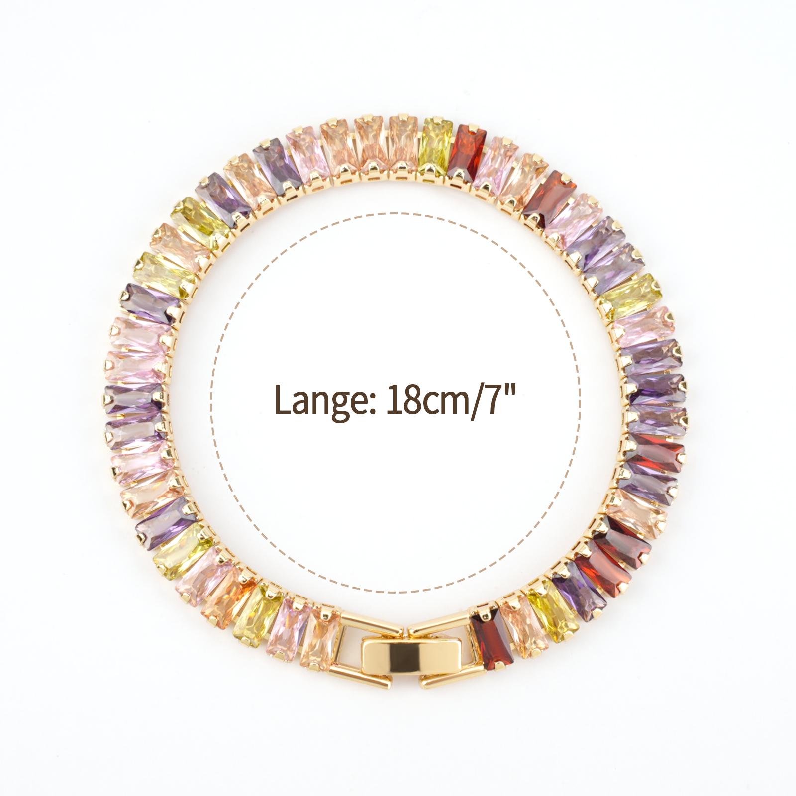 MEIITRUE 14K Gold Plated Cubic Zirconia Tennis Bracelet for Women, Hypoallergenic Gold Bracelets for Women, Colorful Baguette Tennis Style Jewelry