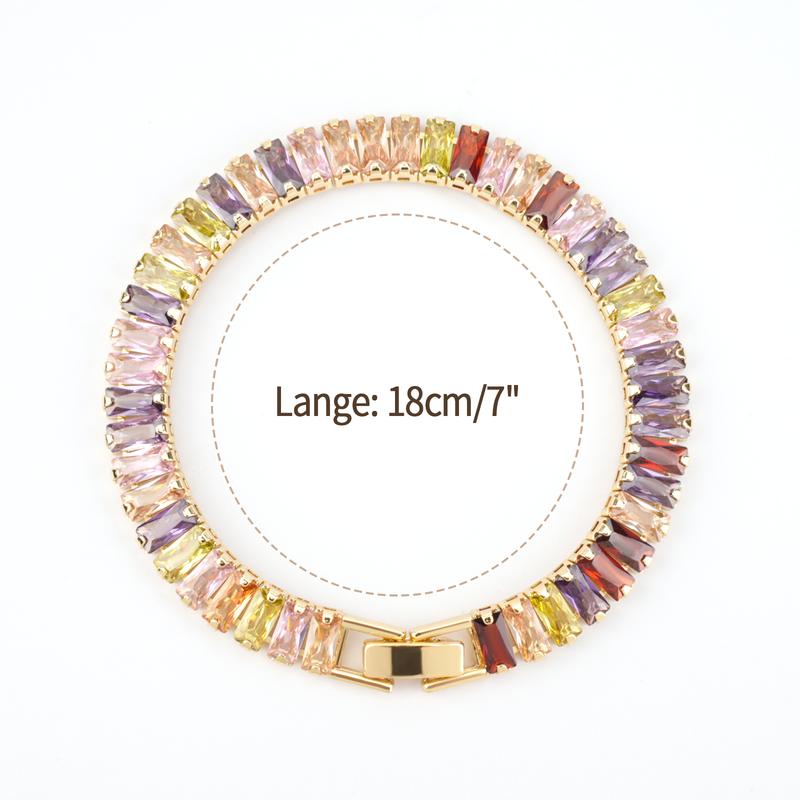 MEIITRUE 14K Gold Plated Cubic Zirconia Tennis Bracelet for Women, Hypoallergenic Gold Bracelets for Women, Colorful Baguette Tennis Style Jewelry