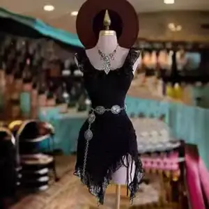 Rave outfits 2025 European And American Women's Clothing Summer New Lace Round Neck Sleeveless Dress Hem Casual Elegant Black Fabric