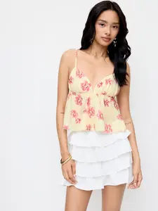 Cider V-neck Floral Ruched Cami Top
