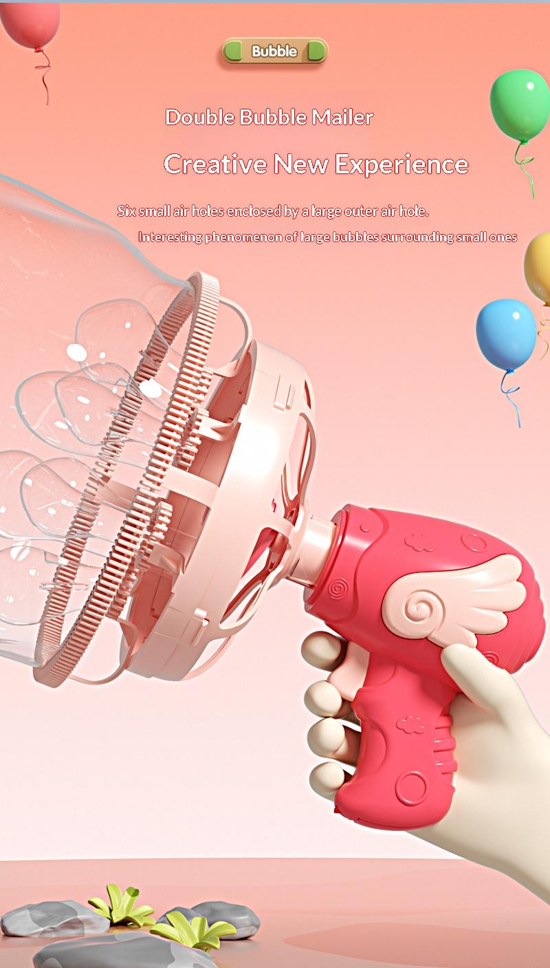 Bubble Gun Bubble Machine Angel Bubble Blower Toy for Kids and Toddlers Bubble in Bubble Gun Party Favors Birthday Christmas Easter Gift for 3-9 Years Old Boys and Girls (Blue and Red)