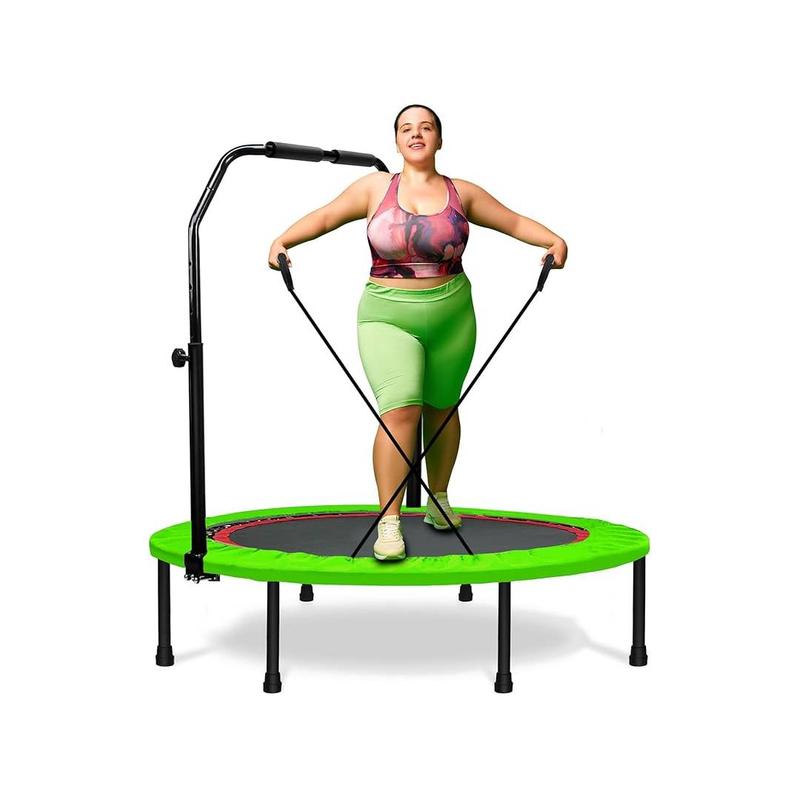 RAVS 40" Mini Trampoline Foldable for Adults 450LBS Fitness with Bungees Adjustable Bar Sturdy Steel Frame 5-Level Height-Adjustable Handrail Easy Assembly Indoor Outdoor
