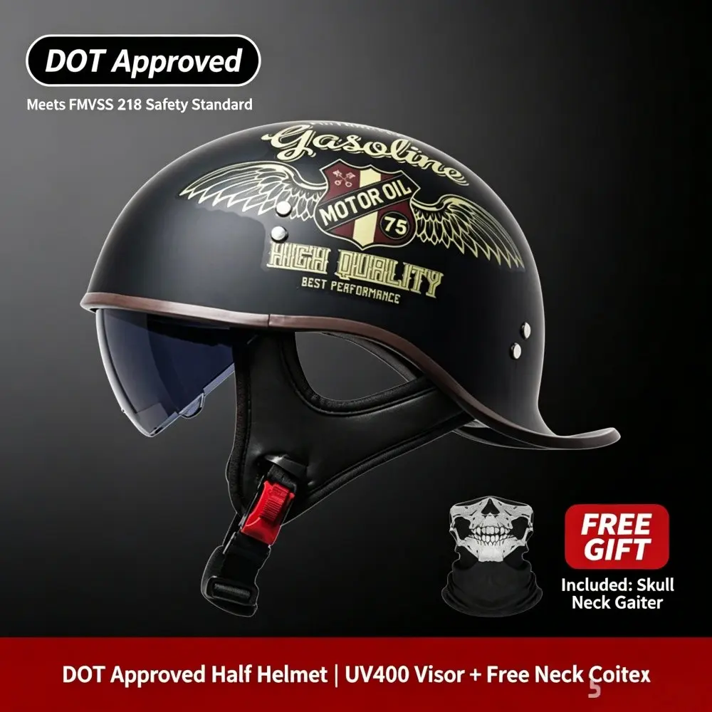 Bestselling Dot Certified Harley Retro Half Helmet, Universal Motorcycle Electric Bike Helmet with Lens, Free Skull Scarf Included, Motorcycle Riding Helmet, Half Motorcycle Helmets