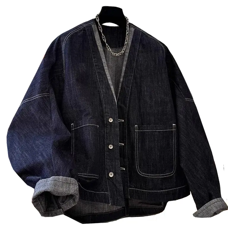 Unisex Japanese Korean Batwing Sleeves Noragi Kimono Cardigan Denim Jeans Jacket Oversized