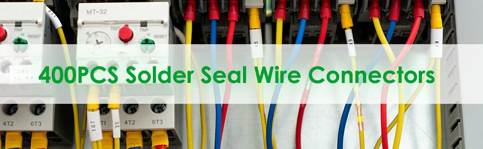 400pcs Solder connectors with Heat Shrink Waterproof Electrical Docking Joints for Sealing Wire Connections. DIY Electrical Connection Wiring and solderless Terminal Wire Connection