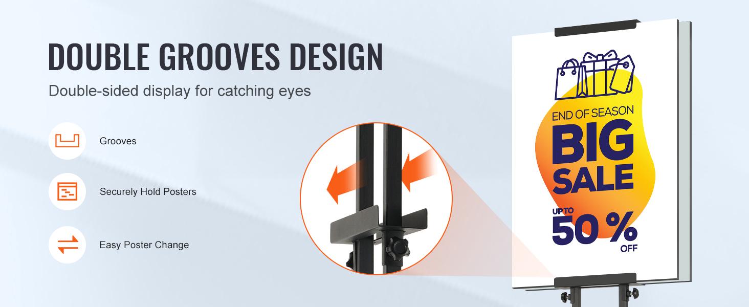 VEVOR Poster Stand, TikTokShopBlackFriday, Adjustable Height Up to 75", Double-Sided Heavy Duty Pedestal Sign Holder, Floor Standing Sign Holder Banner Stand with Shock-absorbing Base for Display, for Board and Foam, Black