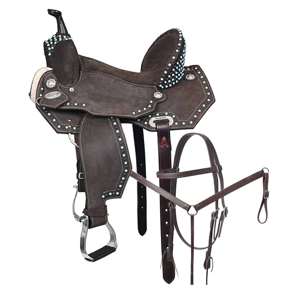 Hilason Western Horse Flex Tree Barrel Trail In Suede Leather Saddle & Biothane Tack Set