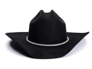 Kenny Western Crown Hat with Stiffened Design & Rhinestone Trim Polyester Suede Black White Camel Light Pink Sizes 56-60 cm