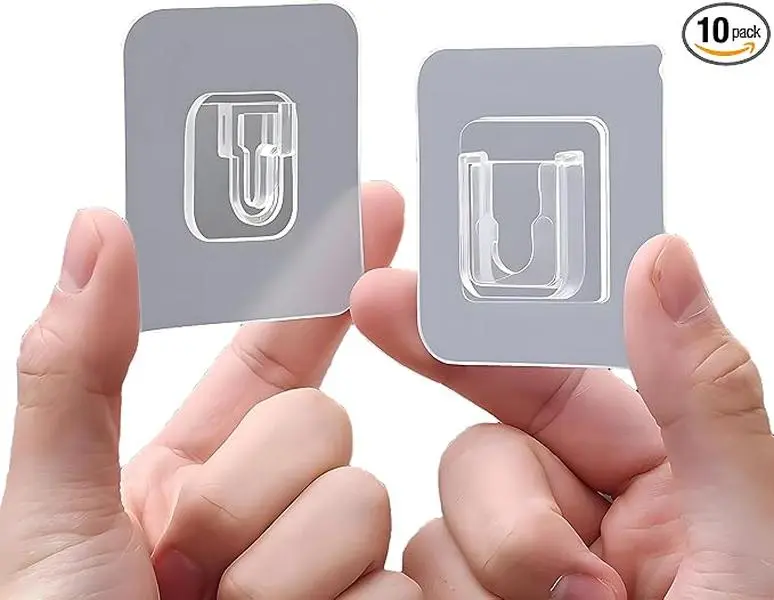 10 Pack Clear Double-Sided Adhesive Wall Hooks, Self-Adhesive Hooks for Wall Hanging and Organizing in Home, Office, Hanging and Organizing Power Outlets, Picture Frames