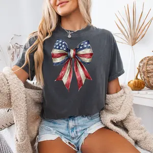 4th of July Shirt Patriotic Bow Comfort Color Graphic Tee