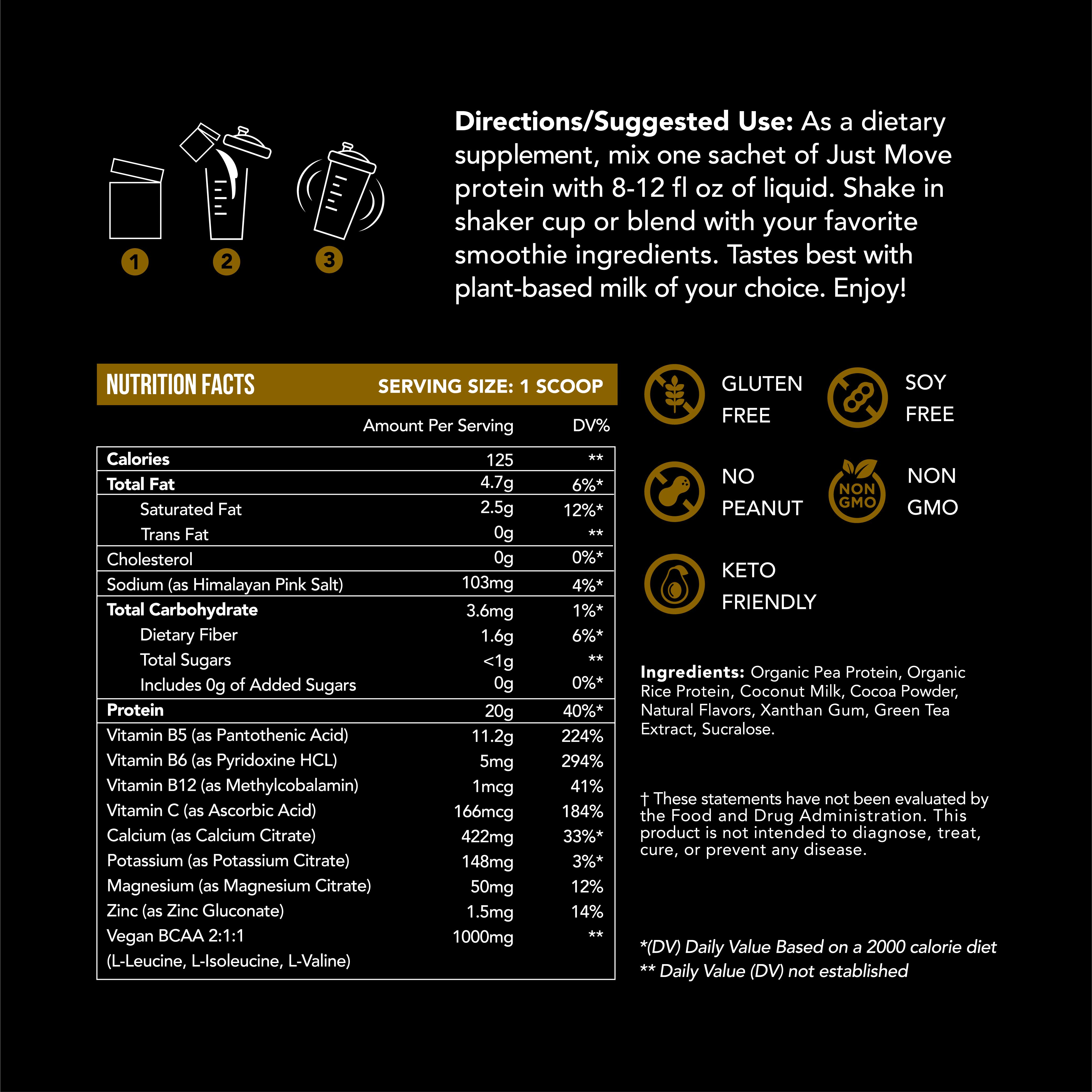 Just Move Protein Sample 7 Pack - Vegan (Plant Based) Organic, Dairy Free, Soy Free, Gluten Free, Keto, Peanut Free, 20g -22g Protein, Low Carb, Non GMO supplements fitness dietary supplement post-workout recovery Edible Flavor Healthy Multi Flavors