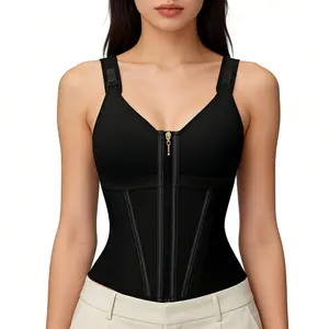 Waist Shapewear For Women Adjustable Straps Full Body Tummy Control Workout Zipper Fajas Colombianas Full-Figure Faja Wear Double Layer Crop Top Corset compression solid color zipper corset steel bone Women's Trainer Tank Back Support Belt