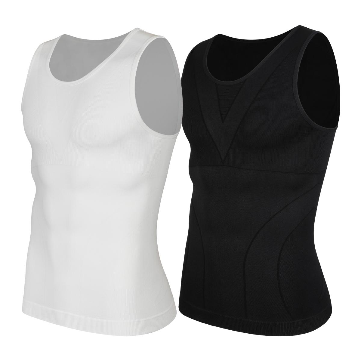 Men's Multiple Packs Compression Shirts - 1/2/3/4 Pack Elastane Spandex Sleeveless Shapewear, Tummy Control, Stretchy Breathable Athletic Gym Vest, Smooth Undershirt for Workout, Stylish Suit Layering